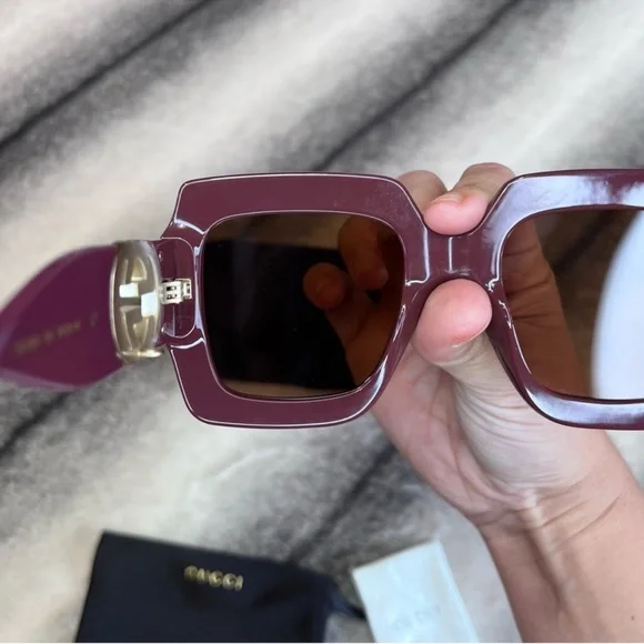 Gucci GG Logo Luxury Chocolate Brown Square Sunglasses GG1022S - Picture 5 of 11
